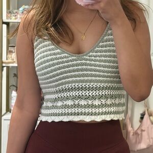 Hollister Green and White Knit Tank Top